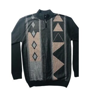 Mens's Argile Sweater‎ SAHARA CLUB Black Brown/Large 100%Polyester Zip Pullover